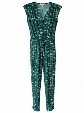 Veronica M Green V Neck Jumpsuit XS NWT Resort Casual Chic Stretch